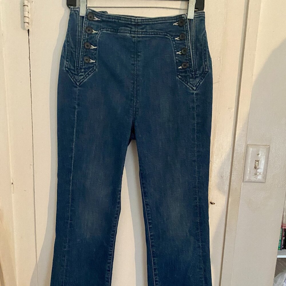 MOTHER Sailor Tripper High Rise Bootcut Cropped Flare Blue Jeans